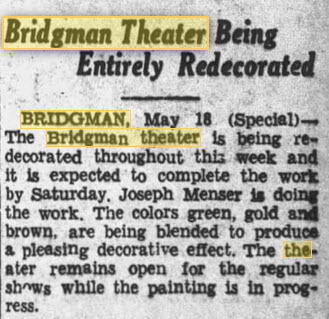 Bridgman Theatre - May 18 1939 Remodeling Announcement